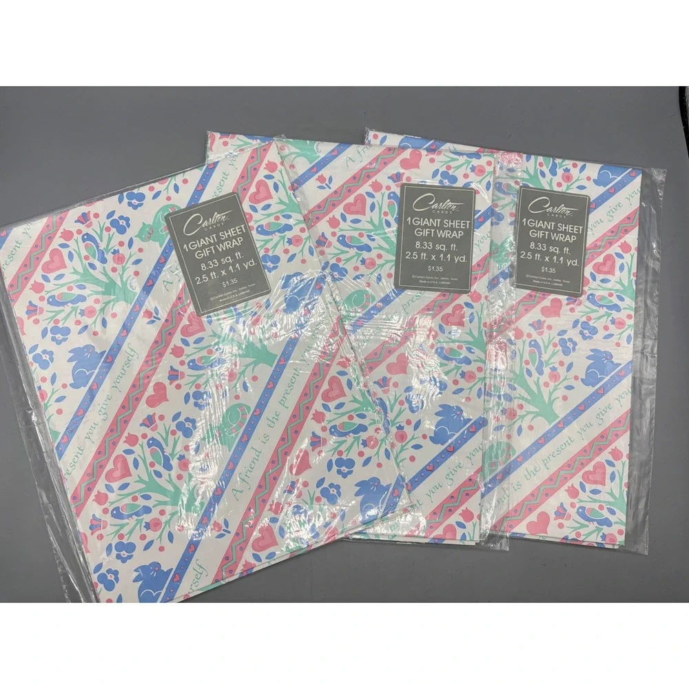 Vtg Carlton Cards American Greetings‎ Gift Wrap Lot Fish Butterfly Floral 10pc